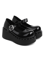 Calzature accademiche Lolita Scarpe Lolita nere con zeppa in pelle PU