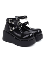 Calzature accademiche Lolita Scarpe Lolita nere con zeppa in pelle PU