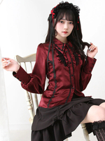 Camicetta Lolita Gotica con Volant e Maniche Lunghe Sottocultura Petite Carina Uniforme
