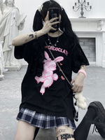 Camicetta Lolita per donna T-shirt casual a maniche corte in poliestere nero con collo gioiello