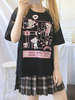 Camicetta Lolita per donna T-shirt casual a maniche corte in poliestere nero con collo gioiello