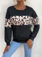 Camicetta nera per donna manica lunga in poliestere elasticizzato bicolore con collo gioiello T-shirt