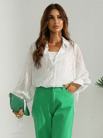 Camicetta per donna bianca in poliestere colletto rovesciato casual bottoni stampati maniche lunghe top