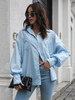 Camicetta per donna Bottoni azzurro cielo Colletto rovesciato Casual maniche lunghe in poliestere