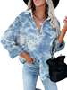 Camicetta per donna Camicia casual in poliestere a maniche lunghe in poliestere color celeste tie-dye con colletto alla rovescia