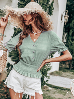 Camicetta per donna Salvia scollo a V casual maniche corte in poliestere