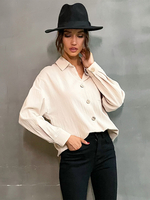 Camicetta per donna Tasche con bottoni albicocca Colletto rovesciato Maglietta oversize in poliestere a maniche lunghe casual