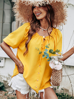 Camicetta per donna Top a maniche lunghe casual con collo gioiello in poliestere giallo