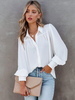 Camicetta per donna Top a maniche lunghe casual in poliestere bianco con scollo a V