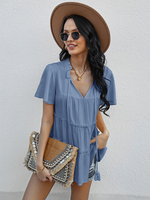 Camicetta per donna Top in poliestere a maniche corte casual con scollo a V blu