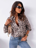 Camicetta per donna Top in poliestere a maniche lunghe con stampa leopardata casual con colletto rovesciato in poliestere grigio