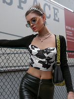 Camicetta sexy per le donne Top estivo in poliestere stampato a maniche lunghe con scollo quadrato