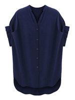 Camicetta taglie forti per donna T-shirt casual in poliestere con scollo a cuore maniche corte bottoni