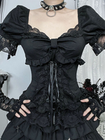Camicette Gothic Lolita nere a maniche corte con volant e top in pizzo Lolita camicia in pizzo Lolita