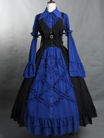 Camicette Gothic Lolita Top Lolita Camicetta a maniche lunghe con volant Camicia Lolita blu