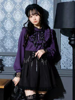 Camicette Gothic Lolita Top Lolita Maniche Lunghe Viola Pizzo Ruffles Color Block Lolita Shirt