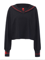 Camicette gotiche Lolita Camicia Lolita ricamata a maniche lunghe nera Lolita nera