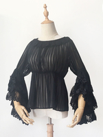 Camicette gotiche Lolita Infanta Camicia Lolita nera a maniche lunghe con lacci e fiocchi