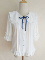 Camicette Lolita accademiche Camicia Lolita bianca ecru con volant a pieghe e mezze maniche