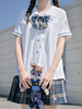 Camicette Lolita accademiche Camicia Lolita casual a maniche corte con colletto blu navy bianco