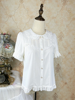 Camicette Lolita Accademiche Maniche Corte Nere Volant Pizzo Lolita Top Camicia Lolita