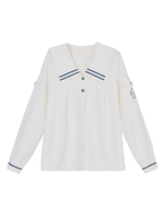 Camicette Lolita accademiche Maniche lunghe Colletto blu scuro Camicia Lolita dolce Lolita bianca