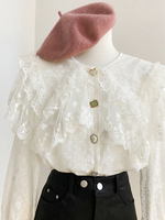 Camicette Lolita Accademiche Top Lolita Camicetta a Maniche Lunghe con Volant in Pizzo Camicia Lolita Bianca