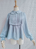 Camicette Lolita Azzurro cielo maniche lunghe Colletto Peter Pan Ruffles Fiocchi Lolita Top Camicia Lolita
