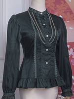 Camicette Lolita classiche Camicetta a maniche lunghe in pizzo con volant Lolita Top Camicia Lolita nera