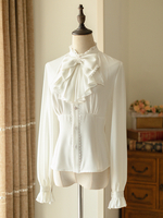 Camicette Lolita Dolci Camicetta a Maniche Lunghe con Volant Top Lolita Camicia Lolita Ecru Bianca