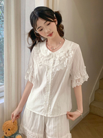 Camicette Lolita dolci fiocchi in pizzo top Lolita camicetta a maniche corte camicia Lolita nera in pizzo