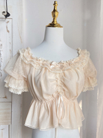 Camicette Lolita dolci Maniche corte bianche Volant Fiocchi Lolita Top Pizzo Lolita Camicia