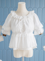 Camicette Lolita dolci Top Lolita Camicia Lolita bianca a maniche lunghe con volant