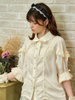 Camicette Lolita Dolci Top Lolita con Fiocchi Volant Mezze Maniche Camicia Lolita Bianca