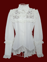 Camicette Lolita gotiche Top Lolita Camicia Lolita con fiocco in pizzo nero a maniche lunghe