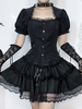 Camicette Lolita gotiche Top Lolita nero a maniche corte con volant in pizzo Camicia Lolita