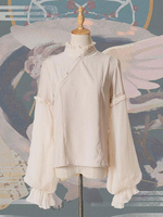 Camicette Lolita in stile cinese Camicetta Lolita a maniche lunghe con volant Camicia Lolita bianca ecru