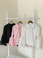 Camicette Lolita in stile ROCOCO fiocchi volant maniche lunghe camicetta Lolita top in pizzo camicia Lolita nera