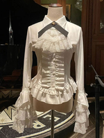 Camicette Lolita Steampunk Camicetta Top Lolita a maniche lunghe in pizzo con volant Camicia Lolita bianca