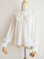 Camicette Lolita stile ROCOCO Camicetta a maniche lunghe con volant pieghettato Top Lolita Camicia Lolita bianca