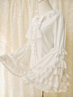 Camicette Lolita stile ROCOCO Camicetta a maniche lunghe in pizzo con fiocchi Top Lolita Camicia Lolita bianca ecru