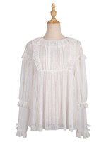 Camicette Lolita stile ROCOCO Maniche lunghe Fiocchi Ruffles Camicia Lolita albicocca chiara Top Lolita