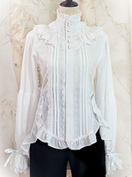 Camicette Steampunk Lolita Camicetta a maniche lunghe in pizzo con fiocchi Camicetta Lolita Top Camicia Lolita bianca