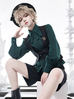 Camicette Steampunk Lolita Camicia Lolita con maniche lunghe in pizzo verde