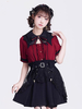 Camicette Steampunk Lolita con volant in pizzo Lolita Top camicetta a maniche corte Camicia Lolita bordeaux