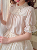Camicette Sweet Lolita Albicocca chiara Mezze maniche Fiocchi Ruffles Lolita Top Camicia Lolita