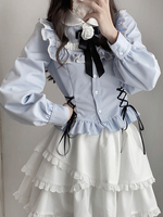 Camicette Sweet Lolita Azzurro Cielo Maniche Lunghe Lacci Fiocchi Lolita Top Lolita Camicia Lolita