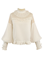 Camicette Sweet Lolita Camicetta a maniche lunghe in pizzo Lolita con volant Camicia Lolita nera