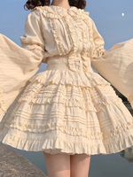 Camicette Sweet Lolita Camicia Lolita bianca ecru a maniche corte con pieghe e volant