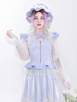Camicette Sweet Lolita Lavanda maniche lunghe Lolita Top con fiocchi in pizzo Camicia Lolita in pizzo